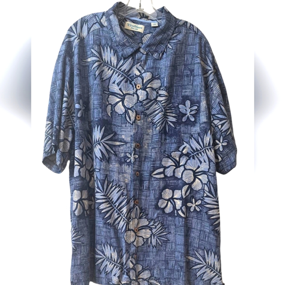 Carribean Pure Silk Hawaiian Short Sleeve Button Down Shirt Size 2XB